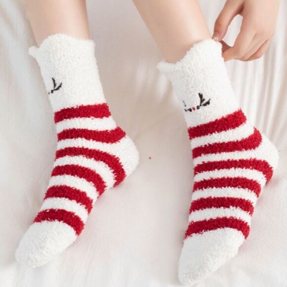 Red Striped Fuzzy Socks - Picture 3 of 3